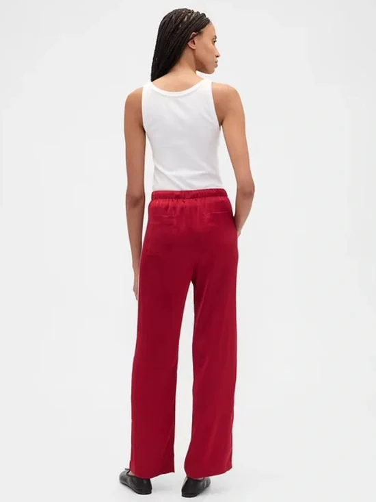GAP Red Satin Wide-Leg Track Pants with Side Stripes TALL - Picture 4 of 4